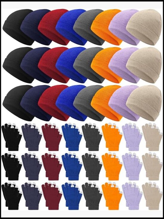 Bulk Winter Beanie Gloves Set 48 Pieces Knit Hats Touchscreen Gloves Unisex
